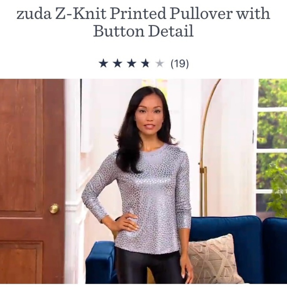 ZUDA Z-Knit Metallic Printed Pullover with Button Detail